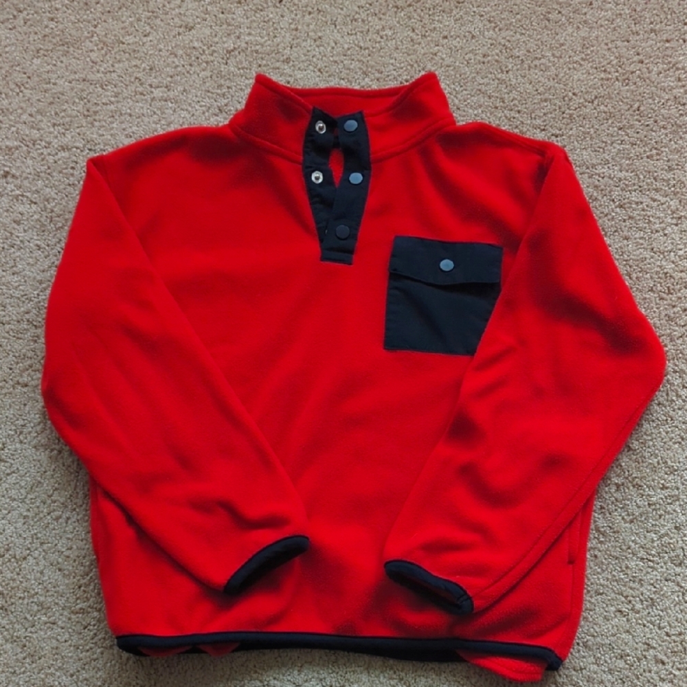 Kids Red Fleece Sweater with Navy Accents